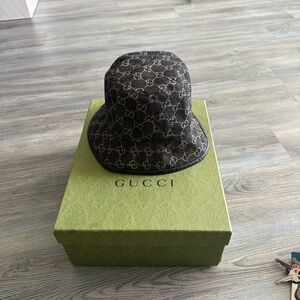Gucci Monogram Black and Gold Bucket Hat
